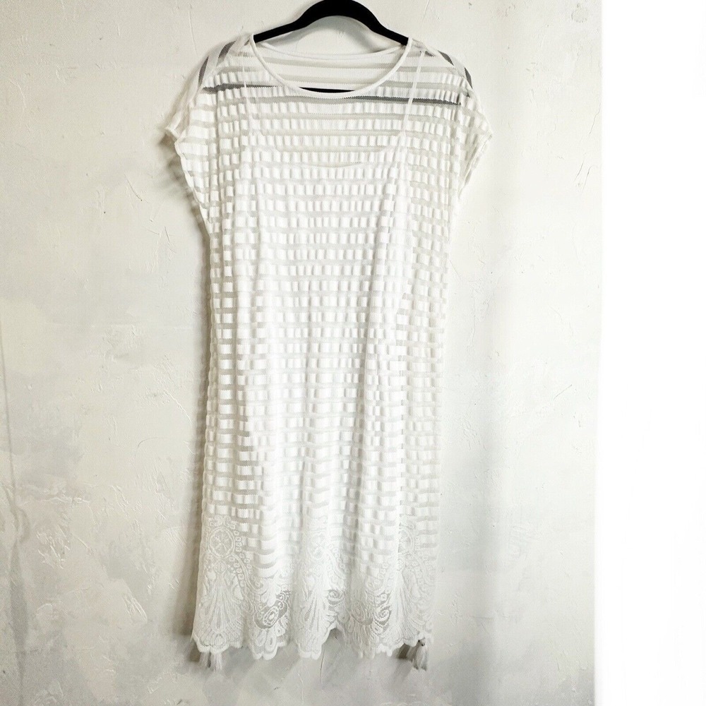 Lilly Pulitzer Adria Dress White Mesh Lace Short Sleeve Medium Tassel Beachy